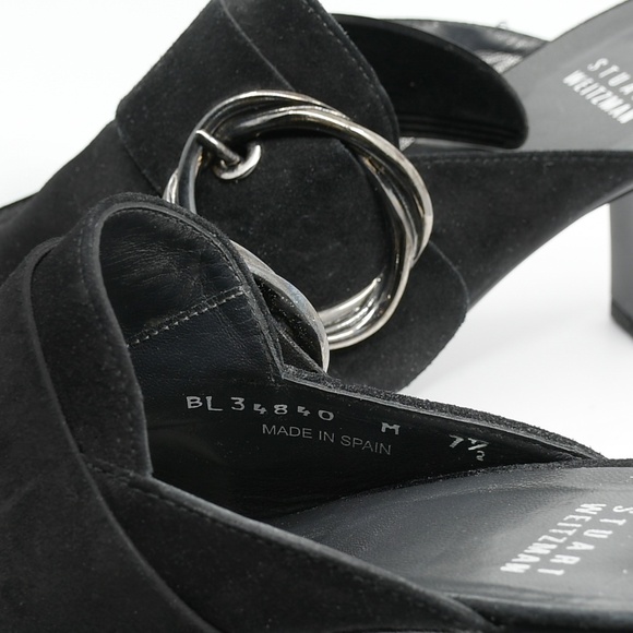 STUART WEITZMAN Suede Clog Mules with Studs Black Size 7.5M - Picture 9 of 10